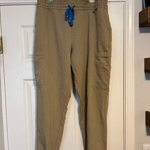 Figs Tan Scrub Pants with Blue Drawstring Relaxed Fit
